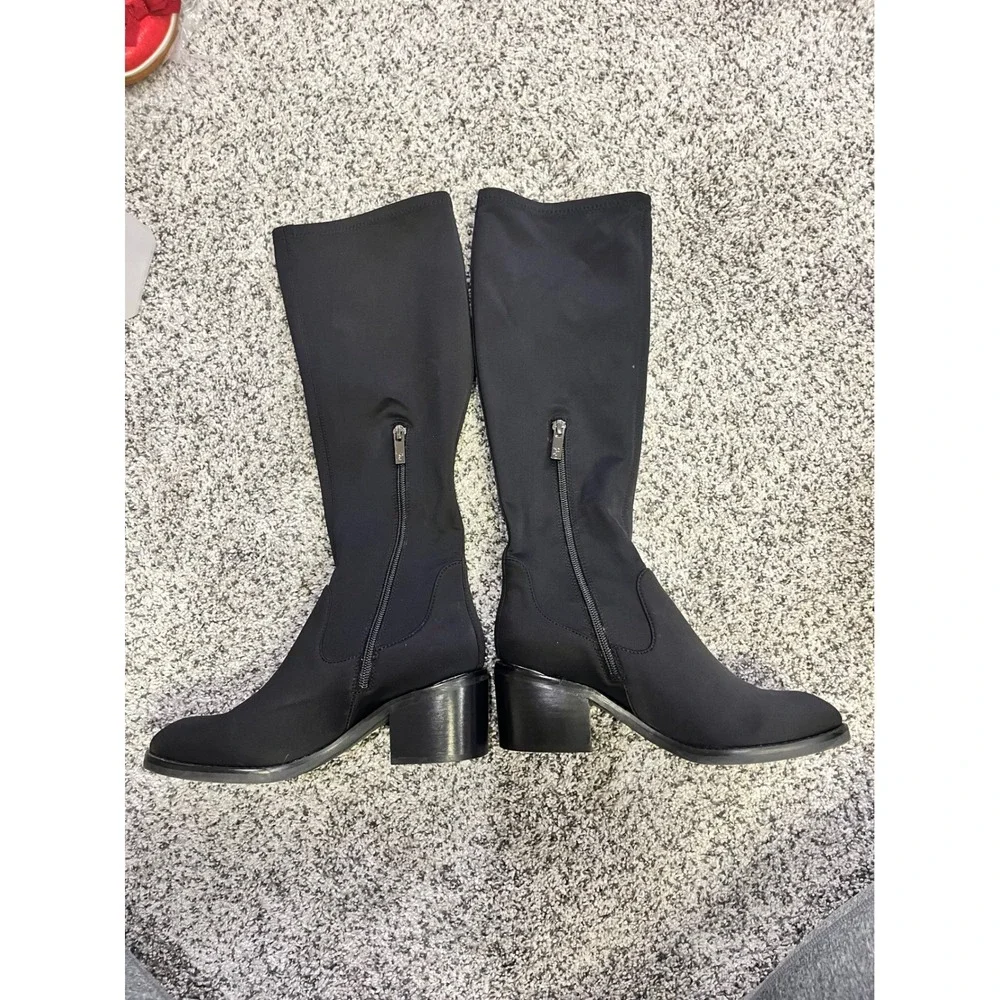 Donald Pliner Dena Black Knee High Stretch Boots Block‎ Heel Side Zip Women 5.5
